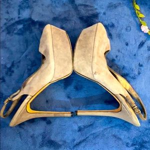 Sam Edelman soft gray suede peep toe platform heel